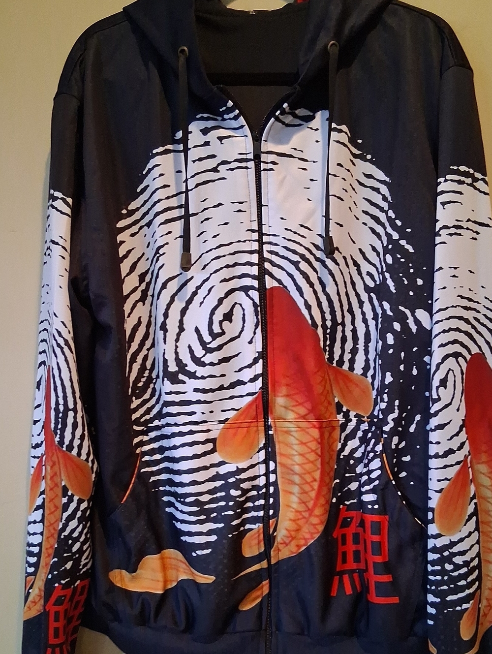 Japanese Koi Fish Zip-Up Hoodie Jacket - Black & Orange